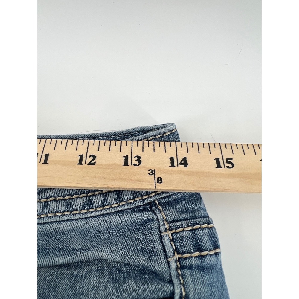 Miss Me Standard Boot Jeans 26 Wing Back Pocket Rhinestone Raw Hem Medium Wash - Picture 9 of 10